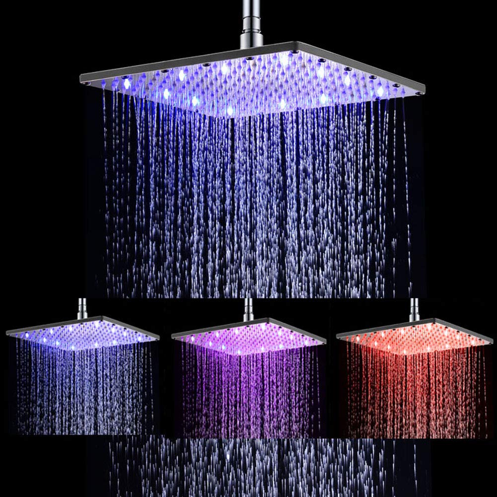 Photo 1 of Ehauuo LED Rain Shower Head, 12" Rainfall Shower Head Water Temperature Controlled 3 Colors Lights Changing Water, High-Pressure Bathroom Shower Head
