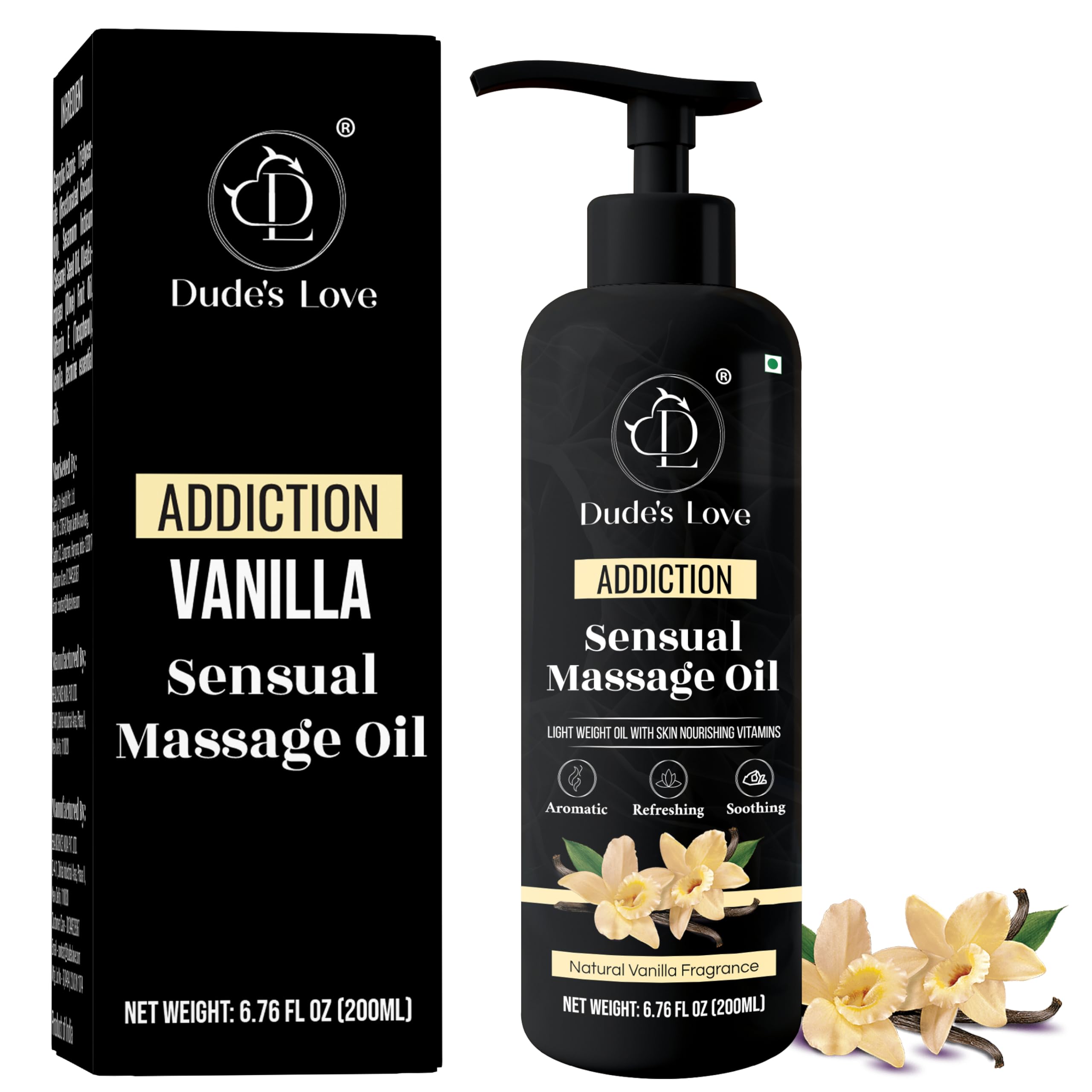 Organic - Edible Aphrodisiac Vanilla Sensual Massage Oil for Couple - Lickable | for Intimate Sexual Moments - Natural Vanilla & Jasmine with Coconut Oil - 200 ML