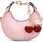 JQWSVE Small Top Handle Bags for Women Mini Purses Cute Ladies Handbags Crescent Mini Crossbody Bags with Cherry