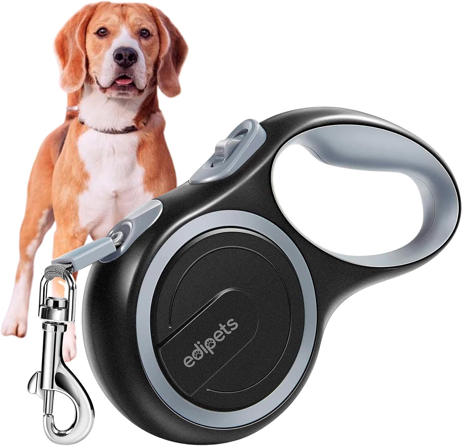Edipets, Extendable Dog Leash, Retractable, 3, 5 and 8 Metres, Flexible Tape for Training and Walking, with Safe and Brake, Design and Comfortable Grip (Gray, 5 Metres up to 20kg) — image 1