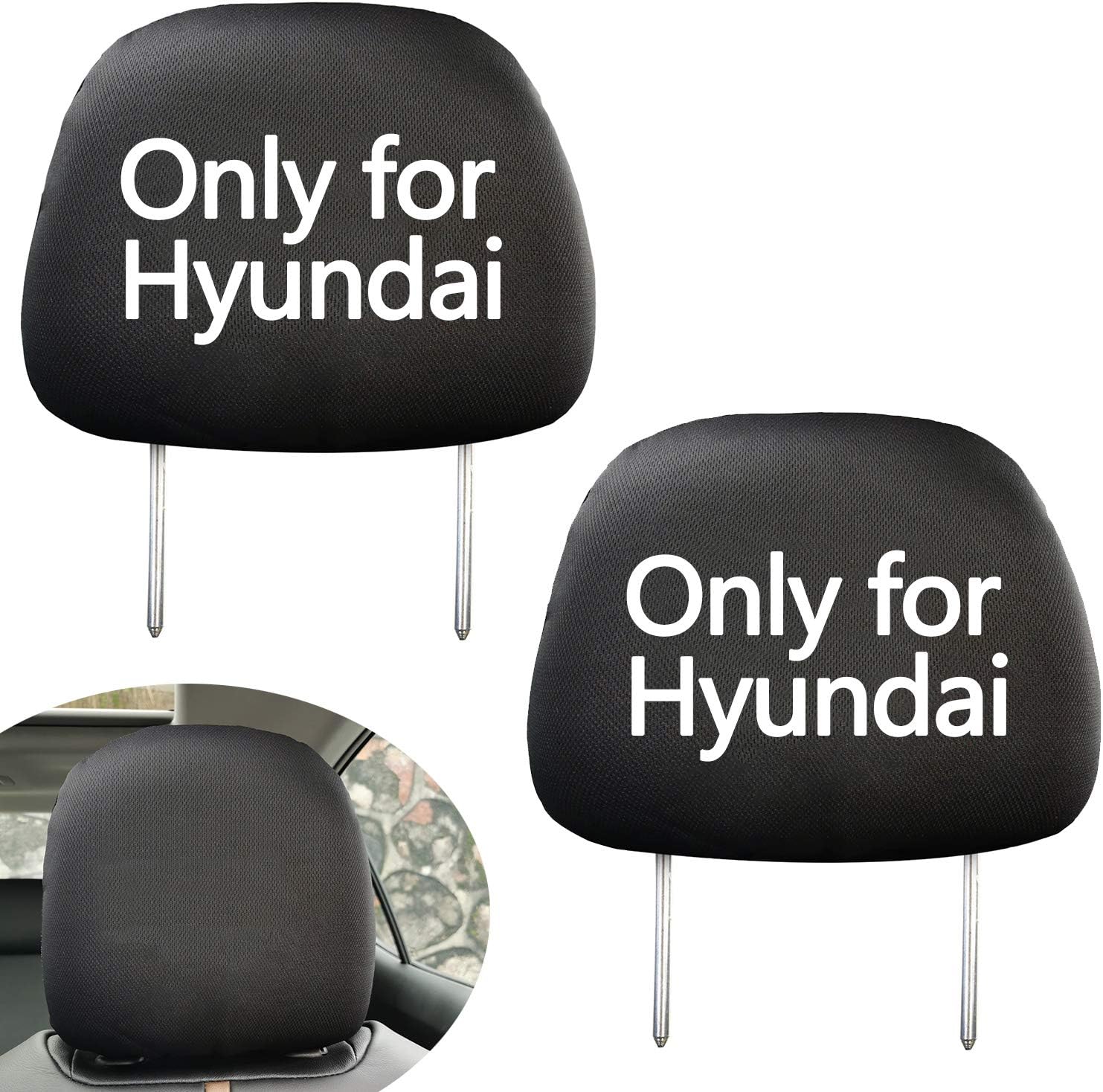 Headrest cover Set of 2 for Hyundai, Black Gray Fabric