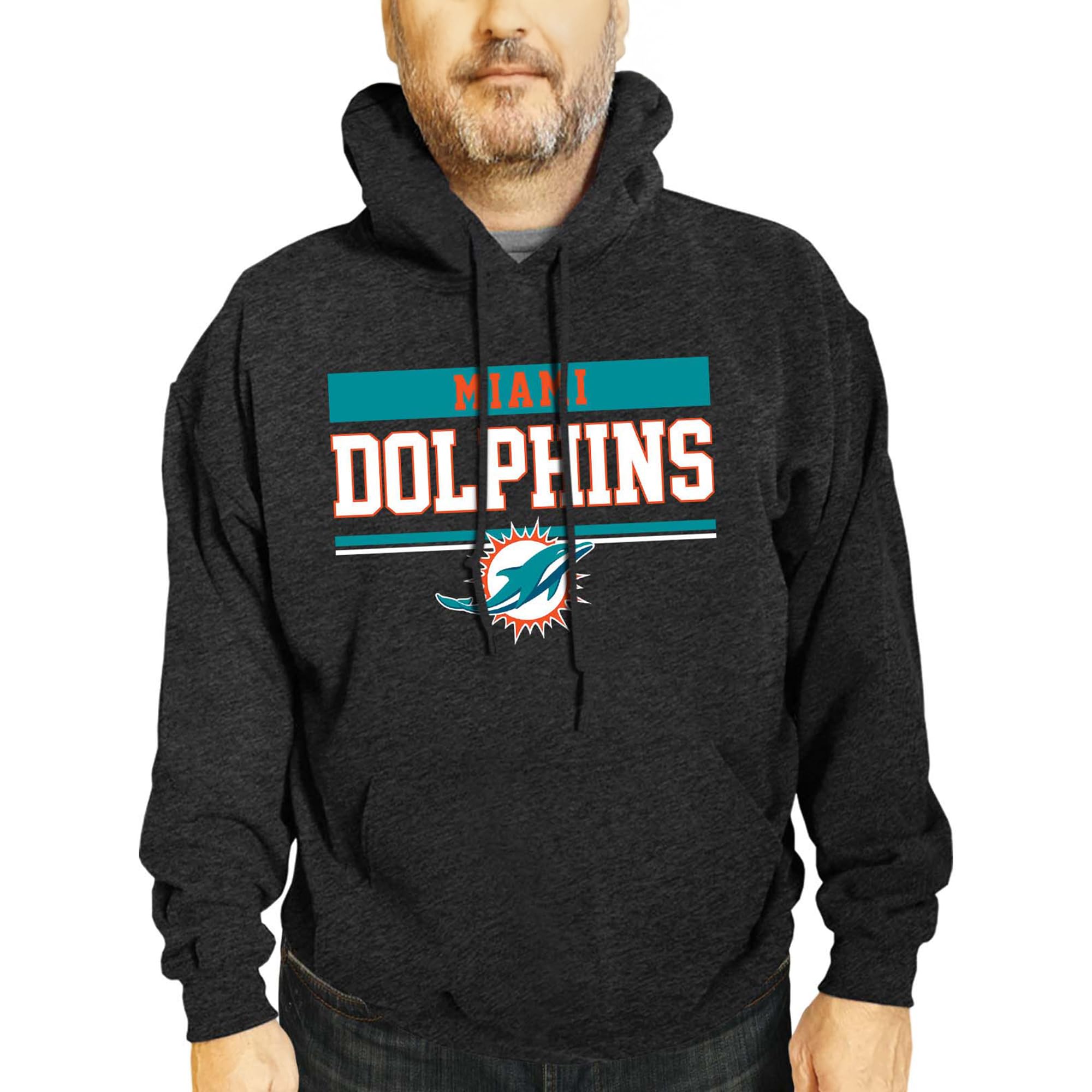 Team Fan Apparel NFL Adult Gameday Charcoal Hooded Sweatshirt - Cotton & Polyester - Stay Warm & Represent Your Team in Style (Miami Dolphins - Charcoal, XX-Large) Image