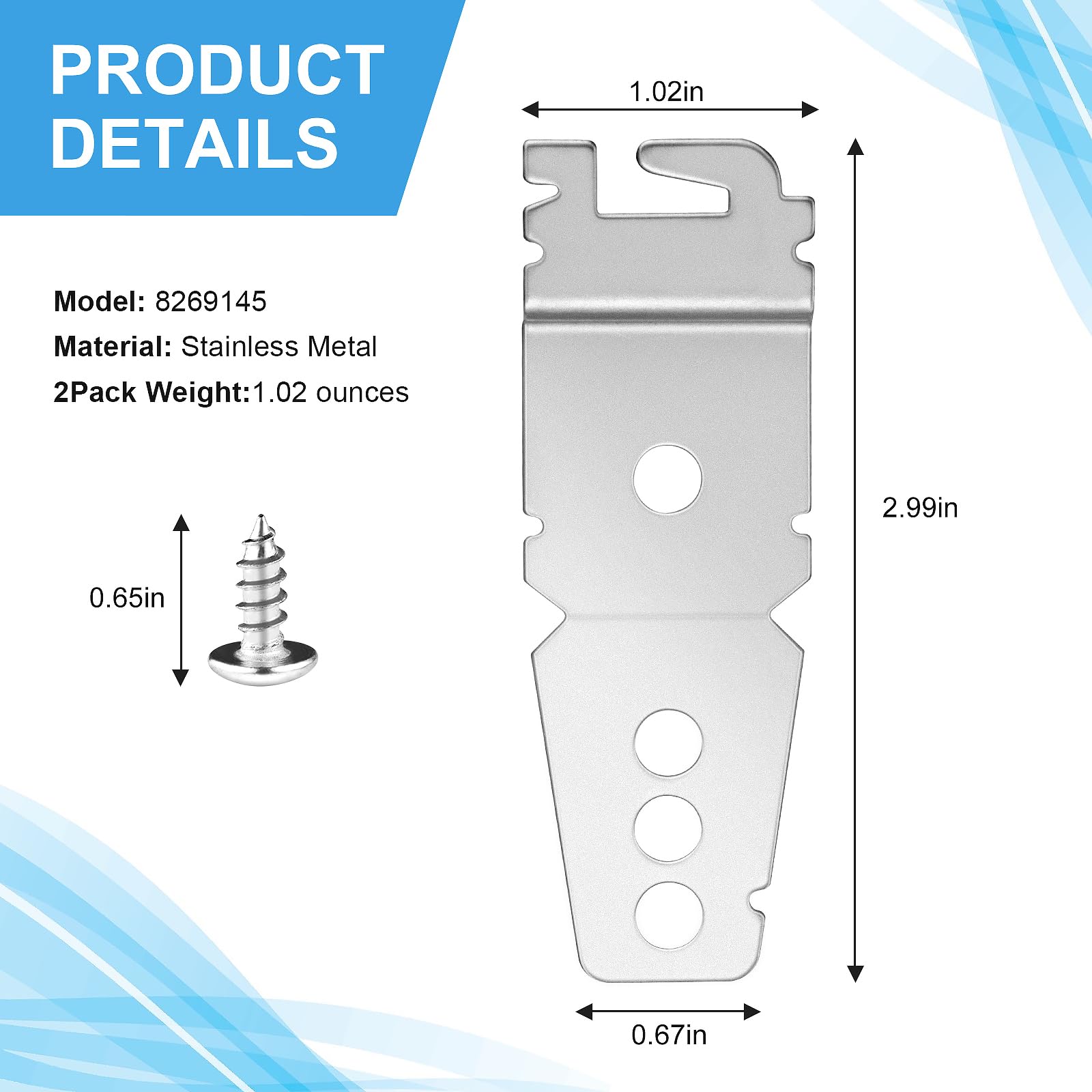 RASKOO 2 Pack Premium Dishwasher Mounting Bracket, Undercounter Dishwasher Bracket with Screws for Whirl-pool, Ken-more, Kitchen-Aid Dishwasher - Easy to Replace 8269145 WP8269145 WP8269145VP