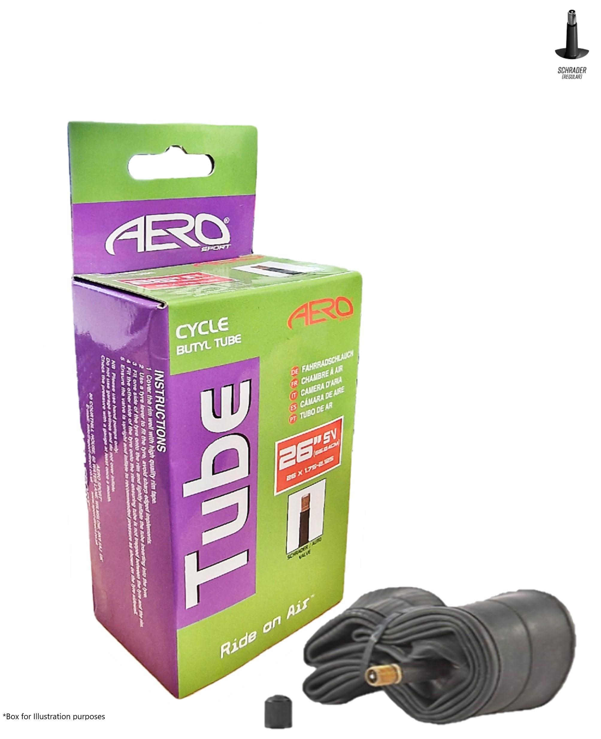 Aero Sport E-Bike/Bike Butyl Rubber Inner Tube to fit 26" x 1.75-2.125 with Schrader Valve