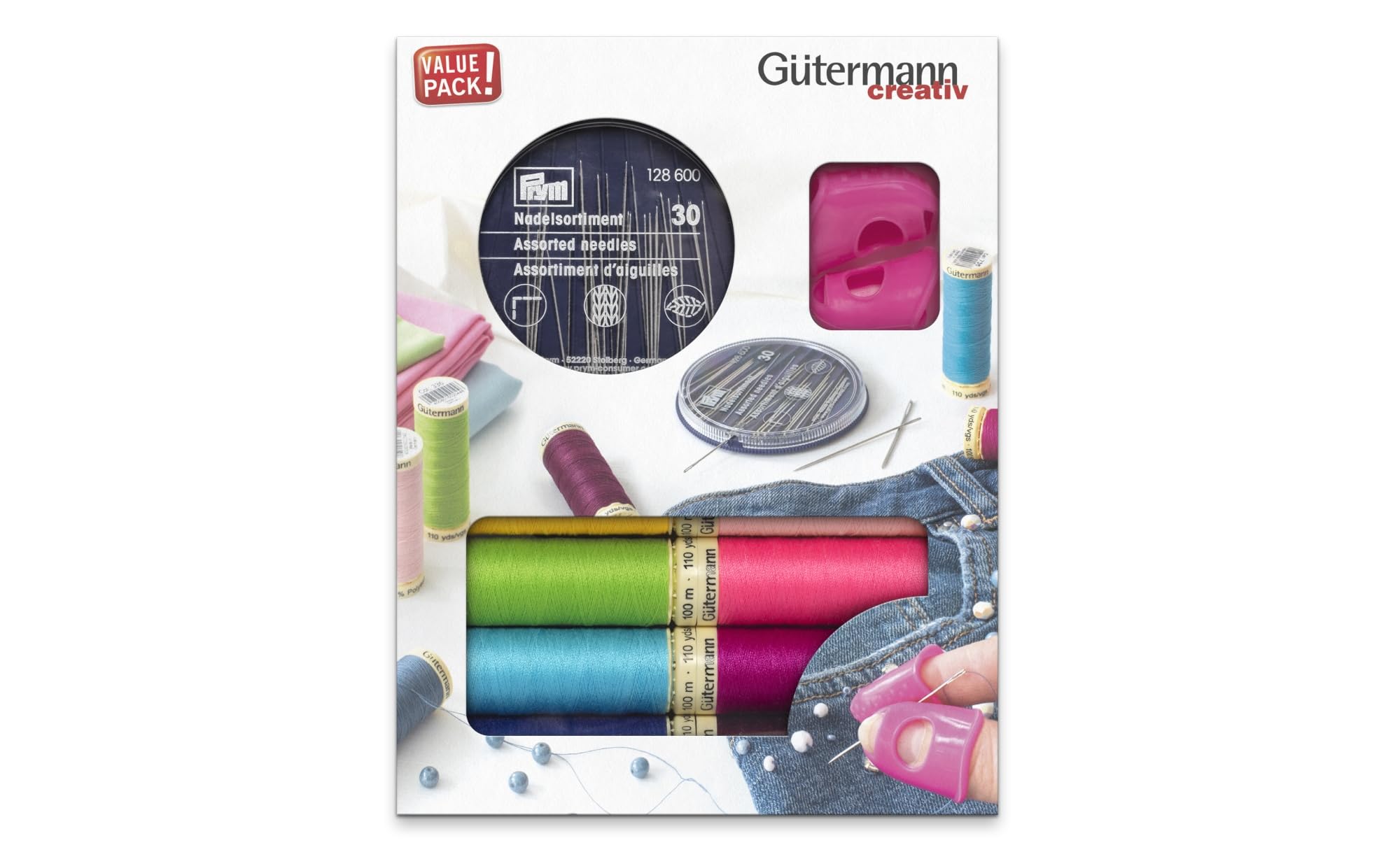 Gütermann - Gütermann (100m) Sewing Thread Set with Needles and Needles Grabbers - 1 Set