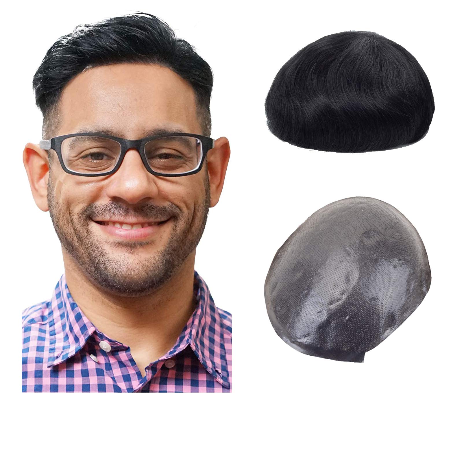 Lordhair 0.06mm Hair System for Men Thin Skin Toupee for Men, Base Size 8X10 Inch V-looped Hairpiece Medium Density Hair Replacement System