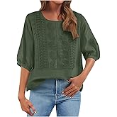 Summer Tops for Women 2026 Boho Floral Embroidered Short Sleeve Linen Shirts Spring Tunic Blouses Dressy Casual
