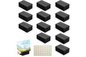 Worown 12 Pcs Mini Wooden Place Card Holders, Small Wooden Table Number Stands, Name, Price Tags Stands for Party Buffet, Wedding, Cafe Bar, Dining Room ( Black-Includes Adhesive Stickers)