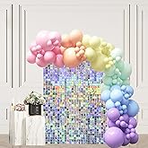 Iridescent Silver Shimmer Wall Backdrop, Sparkling Sequins, 12PCS Sequin Decoration Panels, Glitter Glam Photo Background Decorations for Birthday Party Wedding Engagement Anniversary Graduation