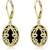 Gold Black Earrings Yellow Gold Oval Drop Earrings 10k Gold Black Onyx Filigree Boho Dangle Earrings Jewelry Christmas Gifts for Women