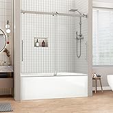 Sunrosa Frameless Double Sliding Tub Shower Door 60" W x 60" H, 5/16" (8mm) Thick Easy-Clean Tempered Glass, Adjustable Tub D