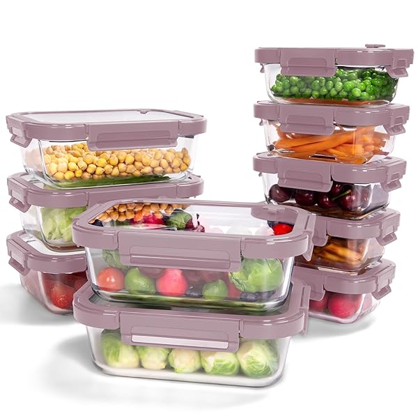 BOROHOUSE 10-PACK GLASS FOOD STORAGE CONTAINERS WITH TEMPERED...