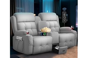 TOMOSLTER Home Theater Seating Loveseat Recliner Sofa, Massage Reclining Couch with USB, Center Console, Wall Hugger RV Recliners, 145° Adjustable Recline & Cup Holders & Side Pockets,for RV & Movie Room