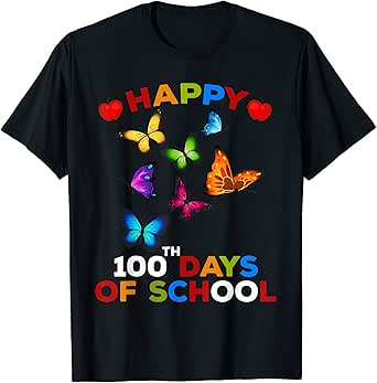 Amazon Com Funny 100th Days Of School Butterfly T Shirt For Kids
