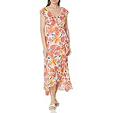 London Times Womens Faux Wrap Ruffle Maxi Dress