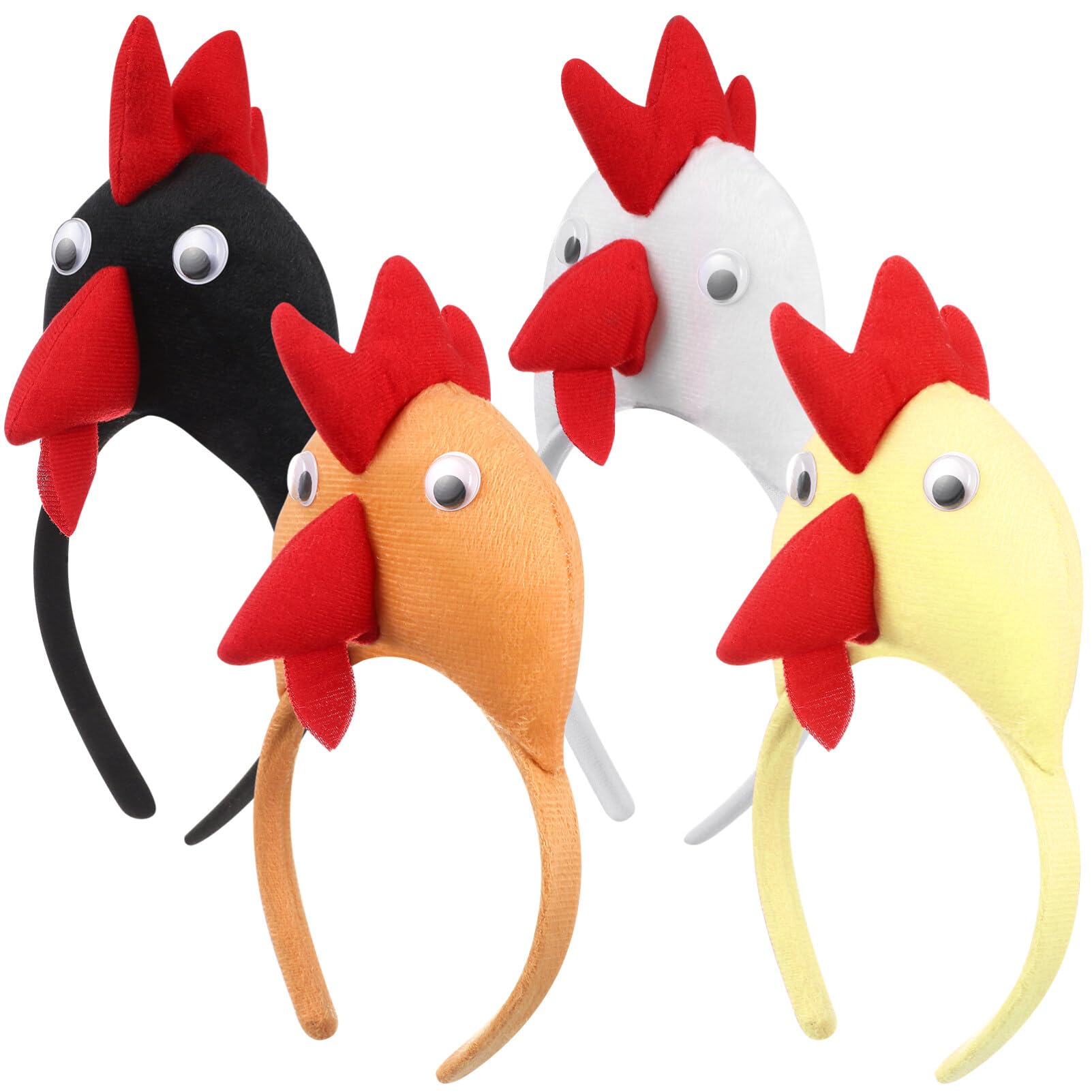 VICASKY 4PCS Chicken Headband, Easter Rooster Headbands Animal Hair Hoop Chicken Hair Hoop Plush Animals Headband for Animal Fancy Dress Costume Cosplay Accessories(Random Color)
