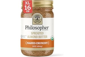 Philosopher Foods - Naked Crunchy Organic Sprouted Almond Butter - 16 oz - Stone Ground Regenerative Organic Crunchy Almond Nut Butter No Sugar Added