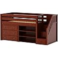 Maxtrix Solid Hardwood Twin-Size Low Loft Bed with Storage Staircase Entry, Bookshelf and 3 Drawer Dresser, Chestnut