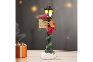 Brilliant Prospect Red Cardinals on Christmas Lamp Post - Battery Powered LED Lighted Bird Sculpture - Holiday Home Decor Gift