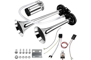 TATOODAA 12V Car Air Horn, 150DB Super Loud Train Air Horn Kit for Truck Car, Chrome Plated Zinc Dual Trumpet Air Horns with Compressor for Any 12V Vehicles Trucks Motorcycle Pickup Trains Cars Boats (Silver)