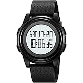 CakCity Ultra-Thin Minimalist Digital Sports Waterproof Watches Men Women with Wide-Angle Display Rubber Strap Wrist Watch for Men in Black
