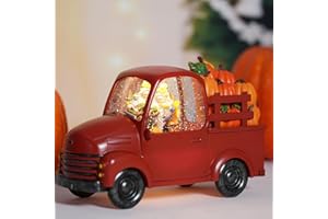 LEYUPEAK Thanksgiving Snow Globe, Vintage Red Truck Thanksgiving Decorations, Pumpkin Gnomes Fall Decorations for Home, USB/Battery Powered, Fall Harves Autumn Thanksgiving Holiday Party Gifts