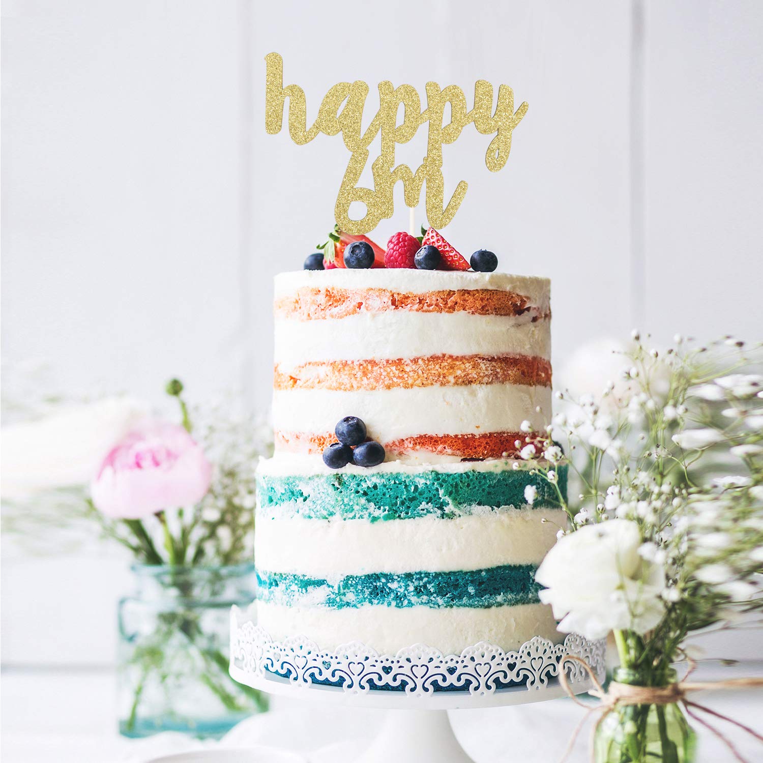 Cake Decorating Supplies Half 1 2 Birthday Cake Decorations Half Birthday Party Decorations Double Sided Gold Glitter Happy 6 Months Cake Topper Home Kitchen
