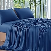 Shilucheng 100% Viscose Derived from Bamboo_ Sheets Queen Size 4pcs - Ultra Cooling & Silky Soft Bed Sheets, 16" Deep Pocket, Perfect for Hot Sleepers, Hotel Bedding Sheets (Navy Blue)