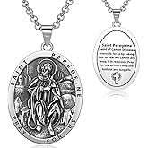 LES OSEWA 925 Sterling Silver Patron Saint Necklace Amulet Miraculous Medal Pendant Jewelry for Men Women with 2.0mm 20+2" Rolo Chain (with Gift Box)