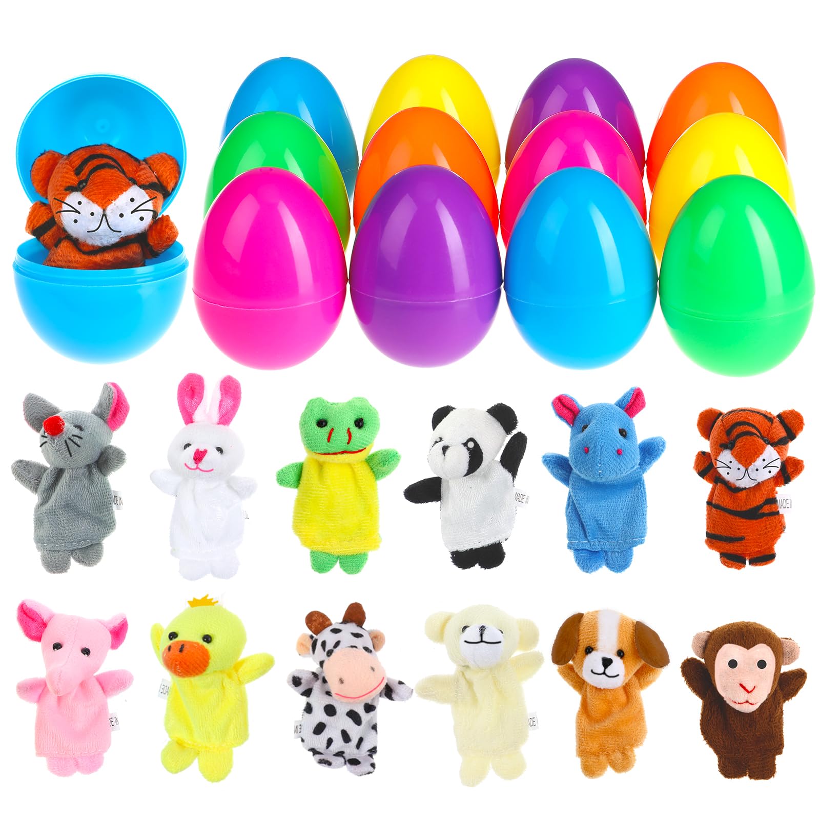 BILLMOSS Easter Eggs with Finger Puppets - 12 Packs Easter Basket Stuffers Party Favours for Kids Easter Eggs Hunt (Not Pre-filled)