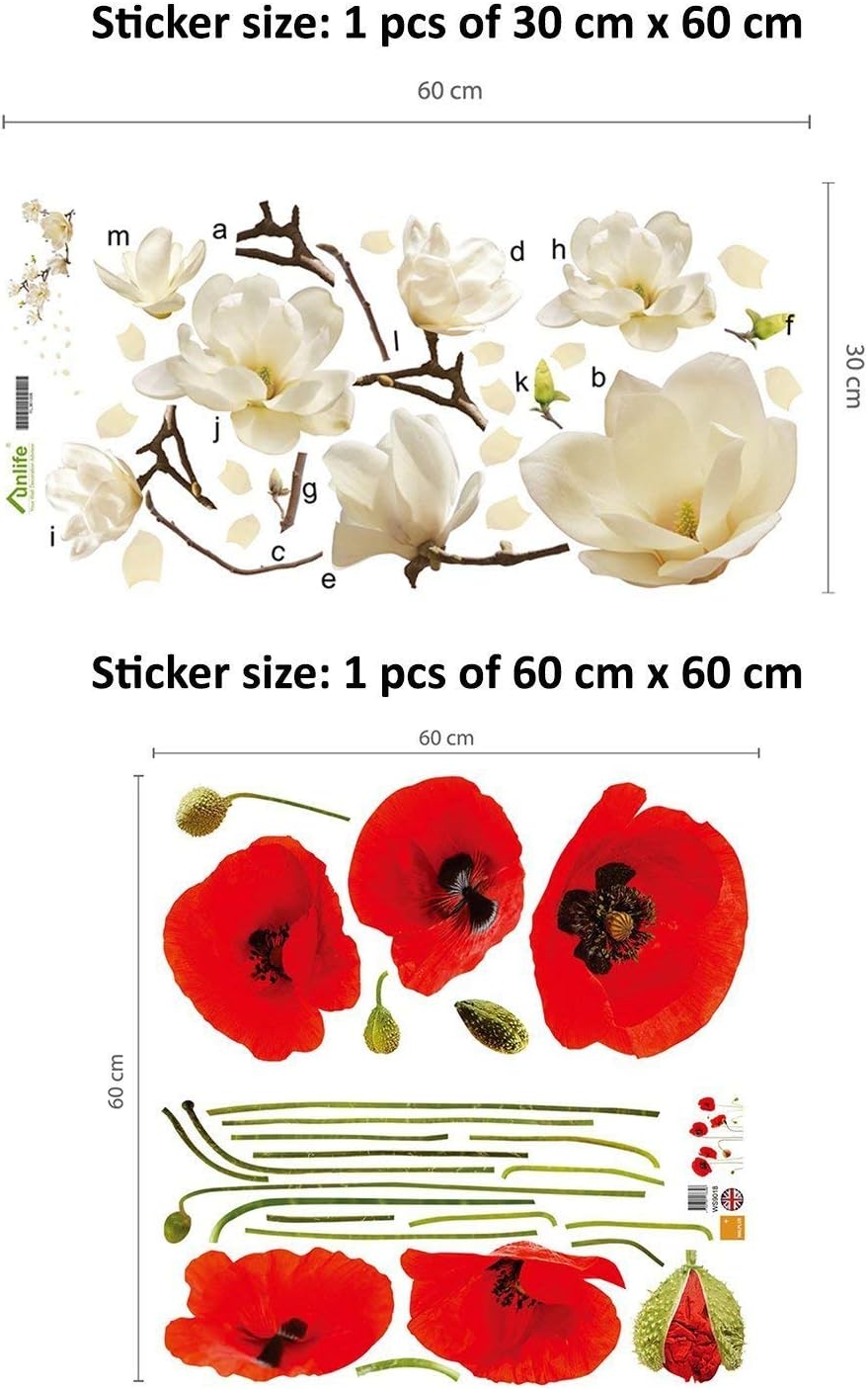 Walplus Removable Self-Adhesive Wall Stickers Small White Magnolia with Red Poppy Flowers Wall Mural Art Home Living Room Decoration Décor Restaurant Cafe Hotel Nursery Decoration - Image 4