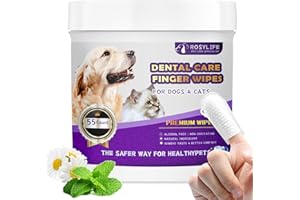 ROSYLIFE 55 Counts PET Teeth Cleaning Wipes for Dogs & Cats,Dog Dental Wipes for Reducing Plaque & Tartar, Gentle Dental and Gum Care Finger Pet Wipes (55PCS-Teeth Cleaning Wipes)