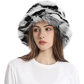 Winter Fluffy Faux Fur Bucket Hat for Women Fuzzy Warm Fisherman Cap Outdoor Thick Winter Rainbow Plush Hat