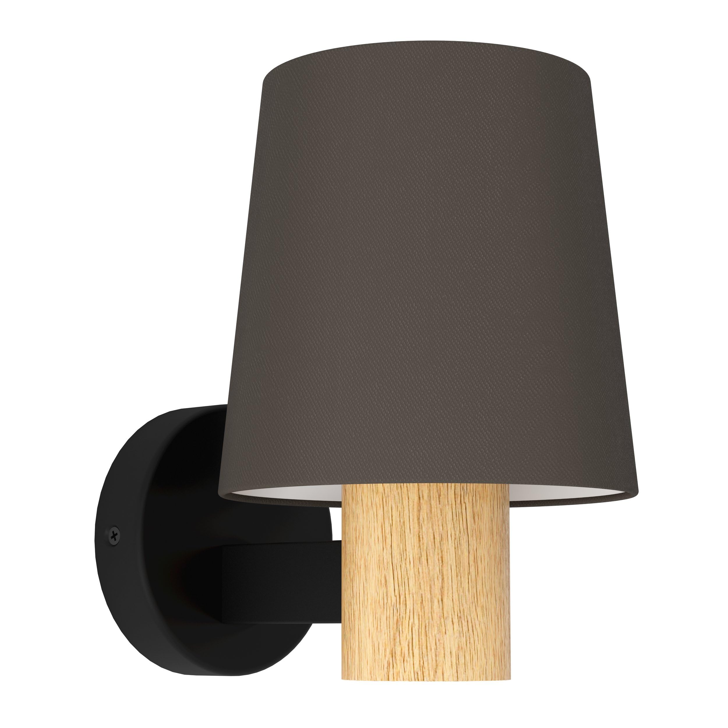 Eglo Indoor wall Light Edale, Cottage Style lamp, Living Room and Hallway Lighting Fixture Made of Cappuccino-Coloured Fabric, Black Metal and Oak Wood, FSC100HB, E27 Socket