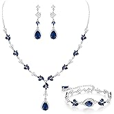 Crysdue Teardrop Bridal Jewelry Set for Wedding Party, Silver/14K/Rose Gold Plated Prom Costume Jewellery for Bride Bridesmaids Women, Cubic Zirconia Necklace Dangle Earrings Bracelet