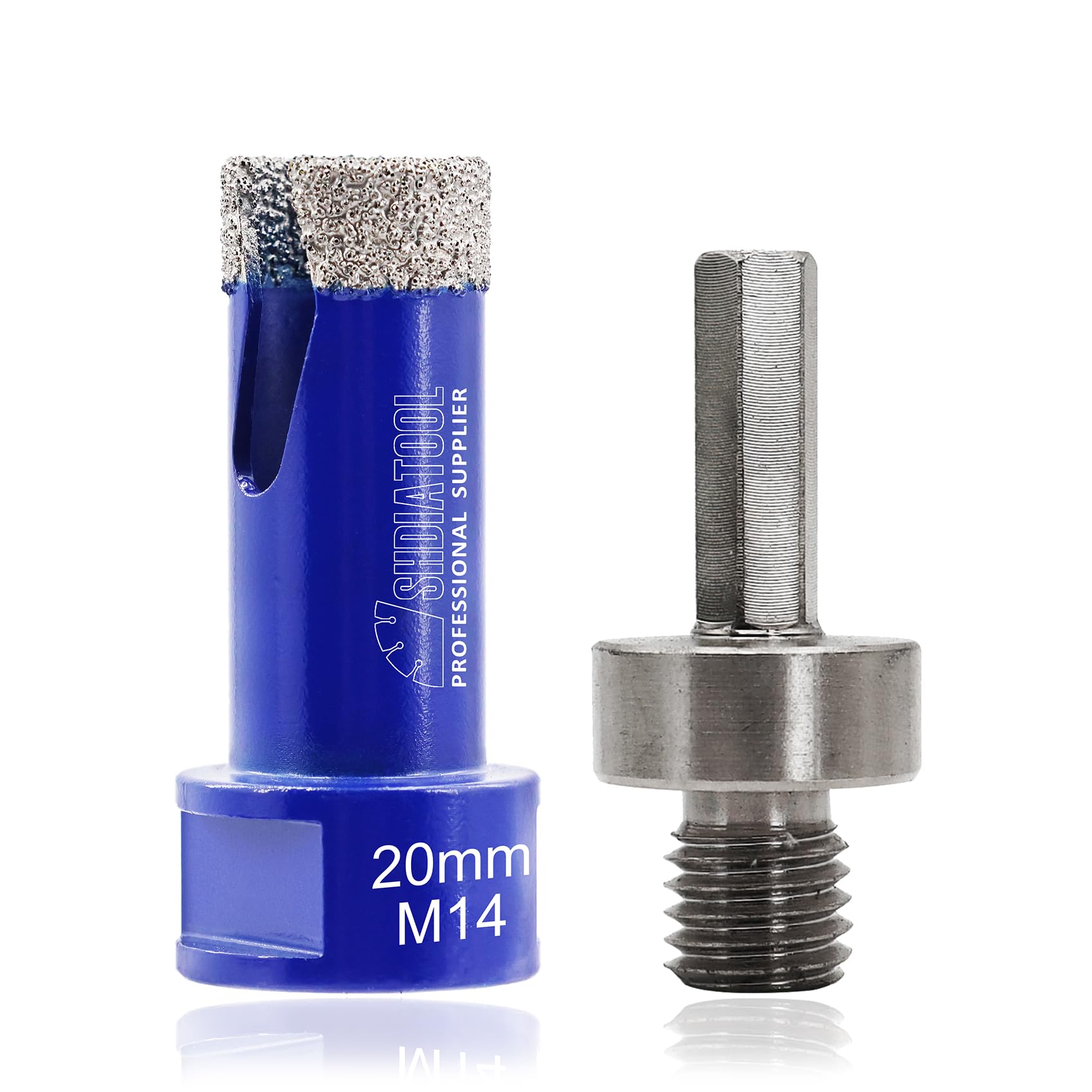 Diamond Tile Drill Bit Diamond Hole Saw Drill Bit - M14 for Tile Porcelain Ceramic Marble Granite Drill Holes, for Angle Grinders, 20mm and a Hex Shank Adapter
