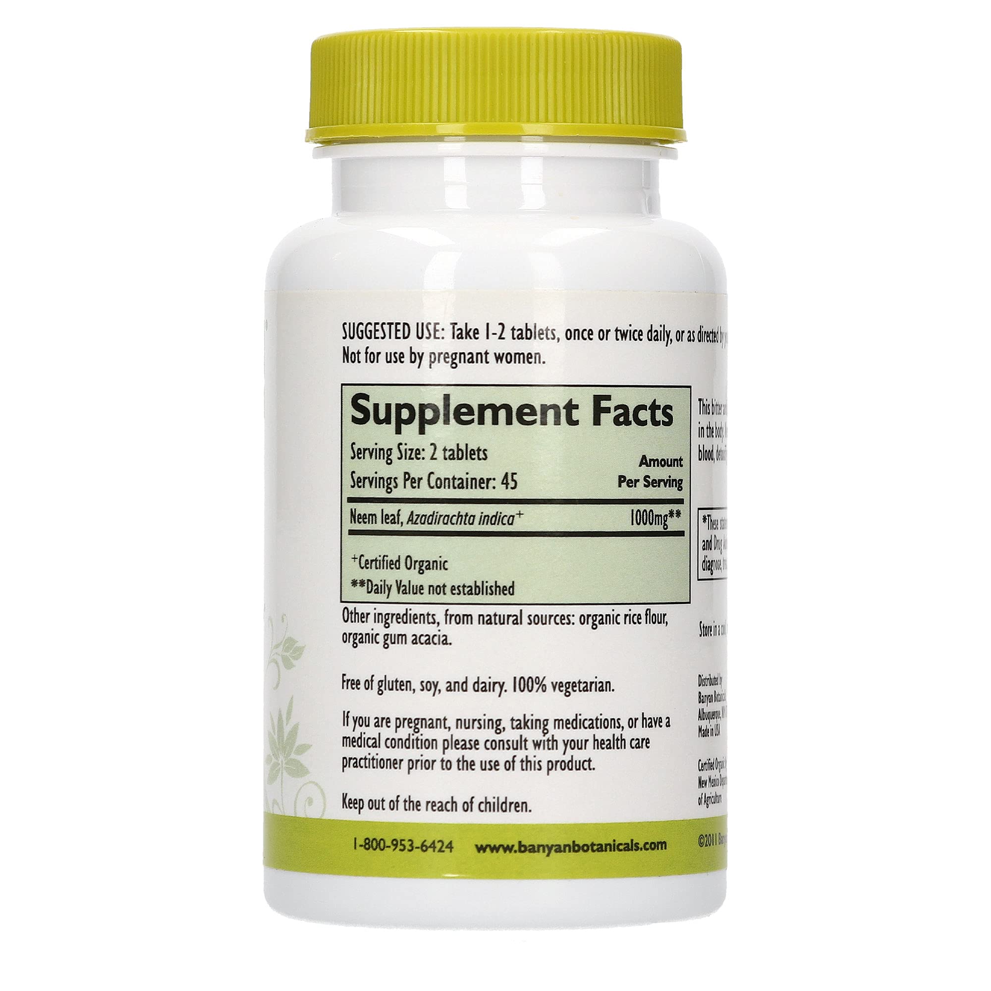 Banyan Botanicals Neem Tablets – Organic Neem Leaf (Azadirachta Indica) – Supports Natural Detoxification, Healthy Skin, and Immune Health* – 90 Tablets – Non-GMO Sustainably Sourced Vegan