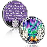 YRCKUDZKG Guided by Northern Lights 35 Year Sobriety Coin - One Day at a Time AA Coin, Alcohol Free Anniversary Recovery Chip with Token Capsule, Inspirational Sobriety Gifts for Men & Women