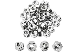 JUVIELICH 50pcs M6 Hex Nut, Stainless Steel 304, Hex Drive, Metric M6x1 Nuts Fasteners, Replacement Nut, Right Hand, M6-1.0mm Hexagonal Nut
