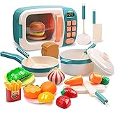 CUTE STONE Kids Play Kitchen Set, Pretend Play Microwave Toys, Kitchen Oven with Play Food, Play Cookwares Toy Pot and Pans S
