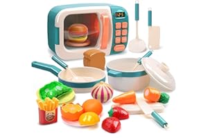 CUTE STONE Kids Play Kitchen Set, Pretend Play Microwave Toys, Kitchen Oven with Play Food, Play Cookwares Toy Pot and Pans S
