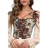 QIAIYALA Vintage Renaissance Corset Top for Women Floral Bustier Lace Up Boned Overbust Lingerie Bodyshaper