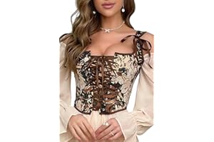 QIAIYALA Vintage Renaissance Corset Top for Women Floral Bustier Lace Up Boned Overbust Lingerie Bodyshaper