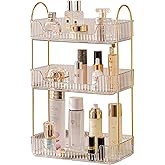 shuang qing Bathroom Counter Organizer Countertop Storage, Cosmetics Skincare Shelf, Makeup Organizer Perfume for Dresser Vanity Tray, Spice Rack for Kitchen(3 Tier-Clear)