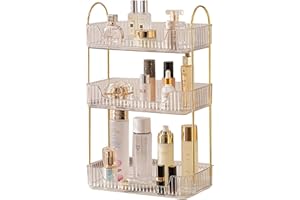 shuang qing Bathroom Counter Organizer Countertop Storage, Cosmetics Skincare Shelf, Makeup Organizer Perfume for Dresser Vanity Tray, Spice Rack for Kitchen(3 Tier-Clear)