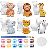 Gemscream 6 Sets Safari Animal Ceramic Painting Kit DIY Figurines,Jungle | 12 Paints and Brushes Included, Wild Animals for Kids Art Projects, Parties, Classroom Crafts, Painting Activity Supplies