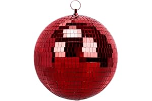 8 Inch Mirror Ball for Disco DJ Club Party Wedding Home Decor, Muscab Disco Ball with Hanging Ring, Red