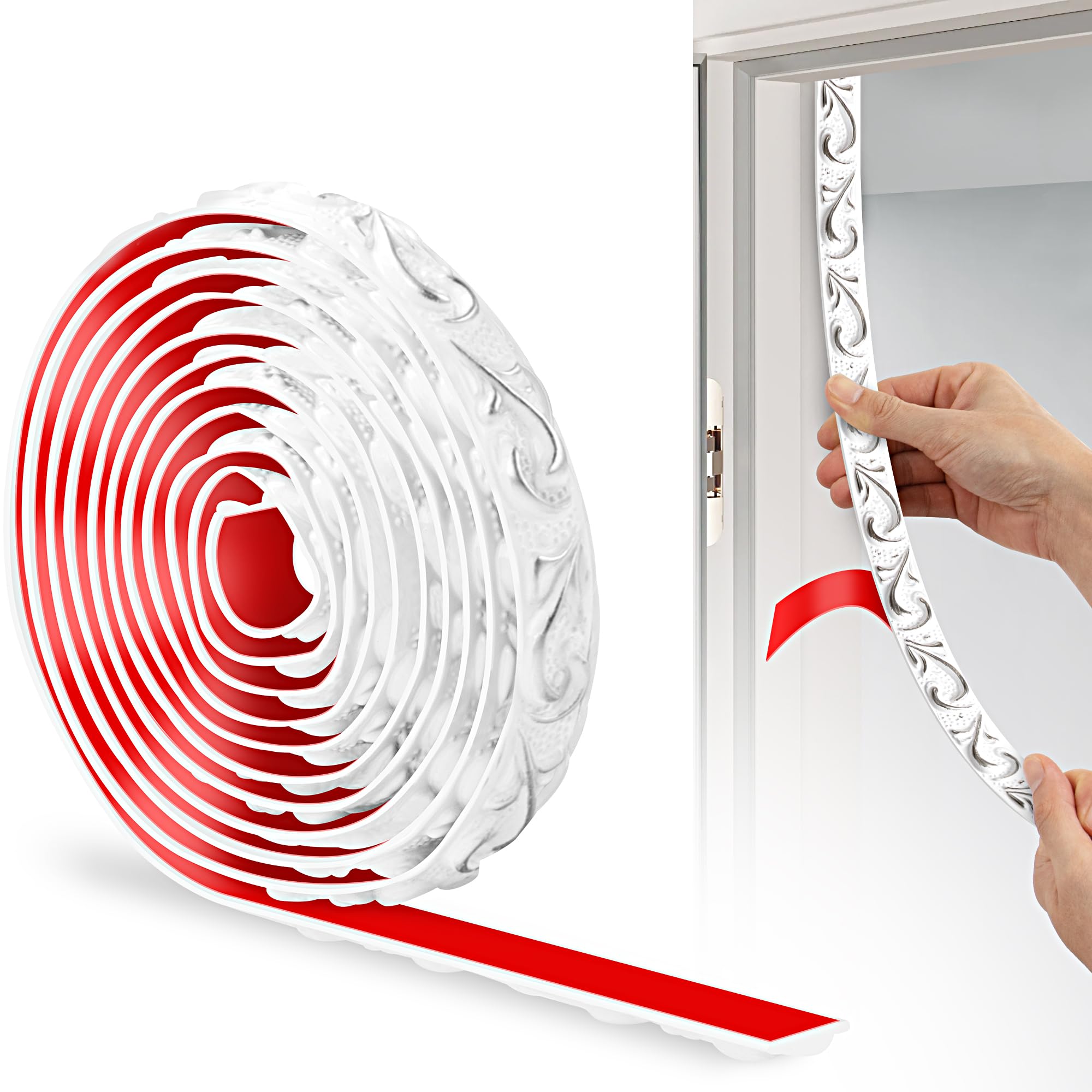 JUNART PVC Moldings Trim, 300cm×2cm, 3D Wallpaper Border, Coving for Ceilings, Flexible Ceiling Moulding Trim for Mirror Edge, TV Background Wall, Skirting Boards, Cabinet, Wall(White Silver)