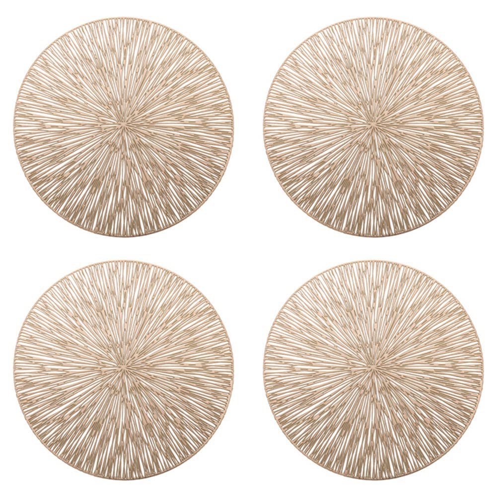Yoiimiya 4PCS Round Placemats Restaurant Hollow PVC Decoration Meal Mat Anti-Hot Dining Table Line Mat Steak Plate Pad Golden