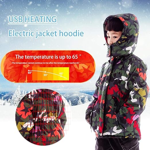 Electric Heated Cotton Coat for Kids, 5V USB Intelligent Heated Warm